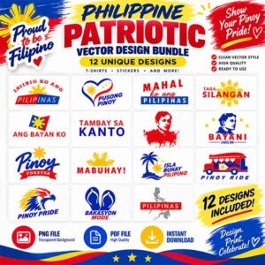 Philippine Patriotic Vector Design Bundle | 12 Filipino T-Shirt & Sticker Designs
