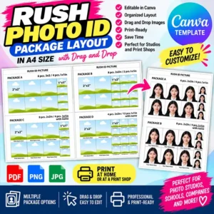 Rush Photo ID Package Layout in A4 Size with Drag and Drop