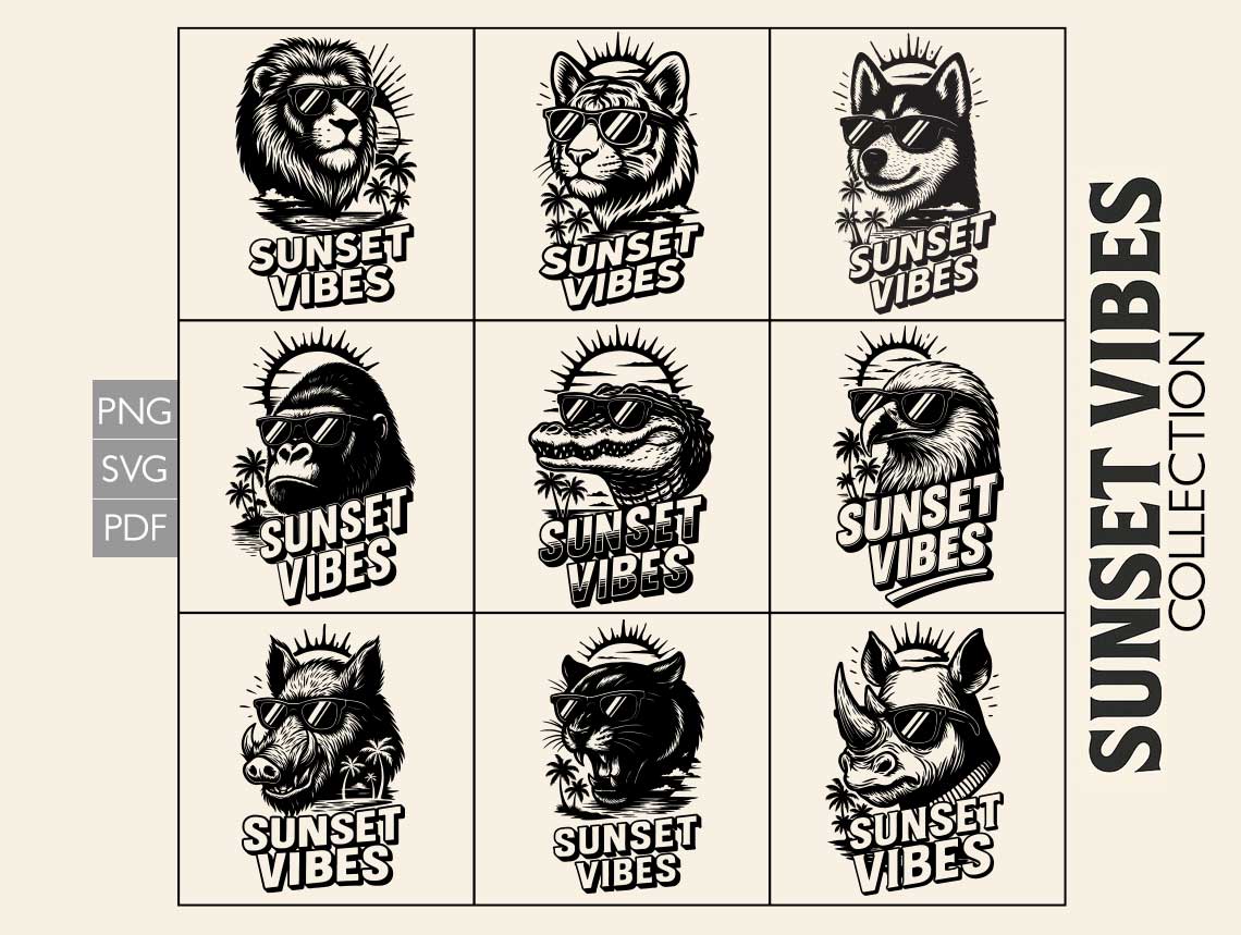 Sunset Vibes Animal Vector Design Collection (SVG, PNG, PDF) - Image 7