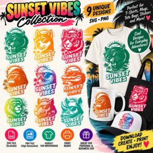 Sunset Vibes Animal Vector Design Collection (SVG, PNG, PDF)