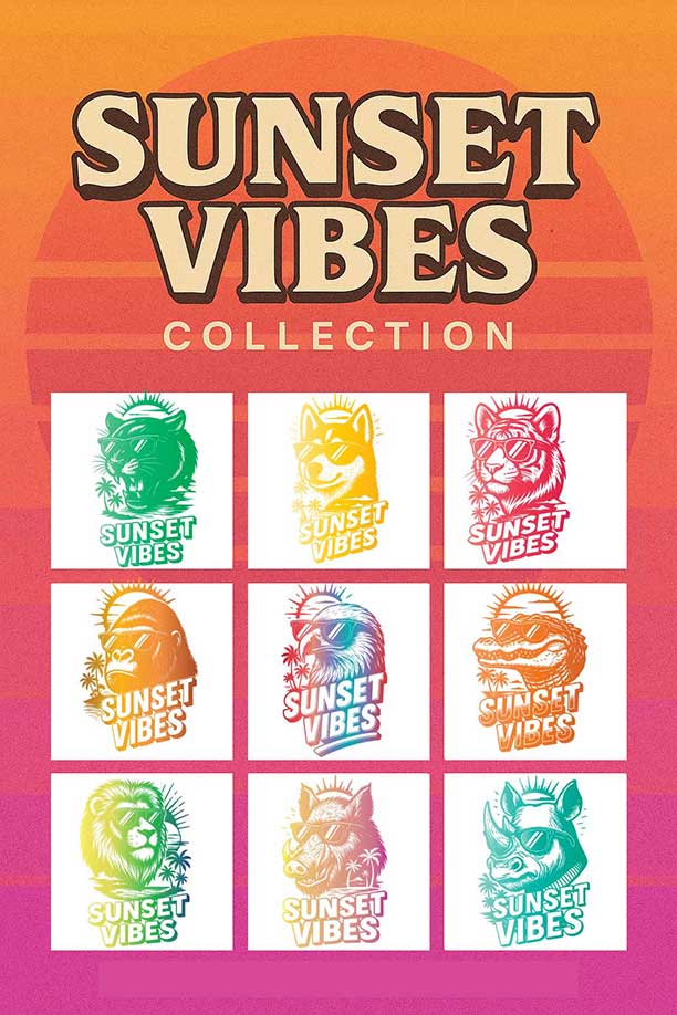 Sunset Vibes Animal Vector Design Collection (SVG, PNG, PDF)