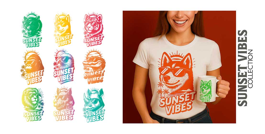 Sunset Vibes Animal Vector Design Collection (SVG, PNG, PDF) - Image 8