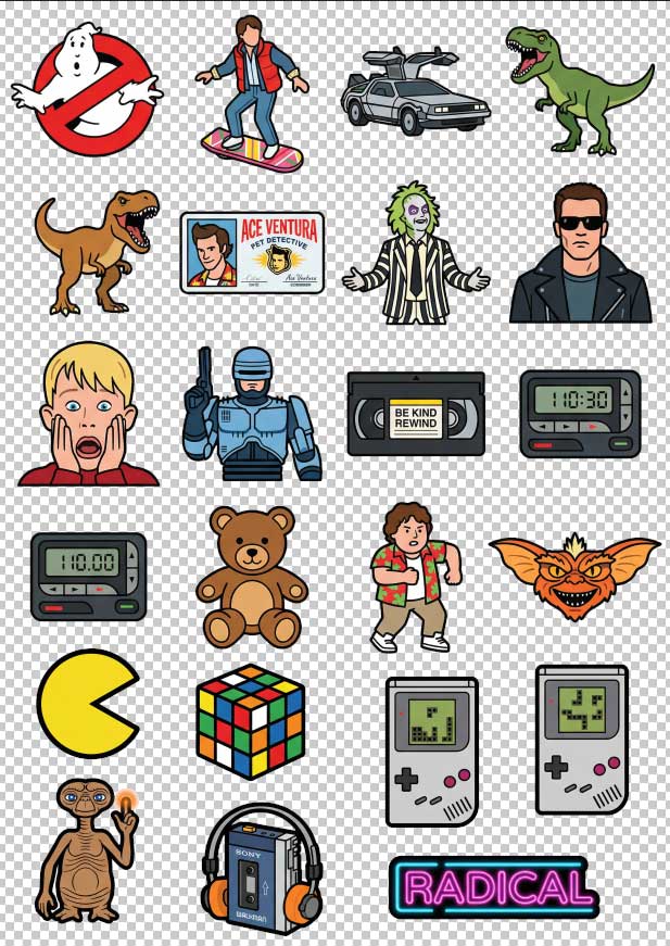 80s & 90s Nostalgia Sticker Pack – Retro Pop Culture Printable Stickers (44 PNG Stickers, A4 Digital Download) - Image 5