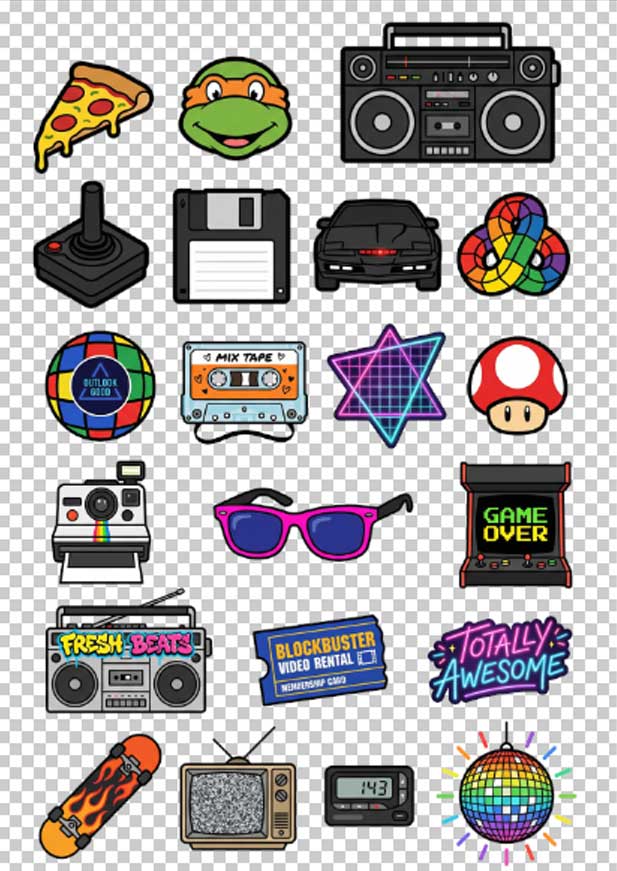 80s & 90s Nostalgia Sticker Pack – Retro Pop Culture Printable Stickers (44 PNG Stickers, A4 Digital Download) - Image 6